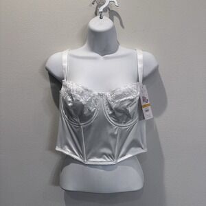 NWT Joyspun Sexy Satin Lace Unlined Cups Underwire Bustier White Size Large